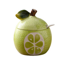 Ceramic Spice Jar Fruit Shaped Sugar Bowl with Lid and Spoon for Kitchen Orange Pomelo Cantaloupe
