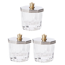 3pcs Glass Nail Soaking Bowl with Lid, Refillable Nail Art Liquid Container for Manicure Salon Use