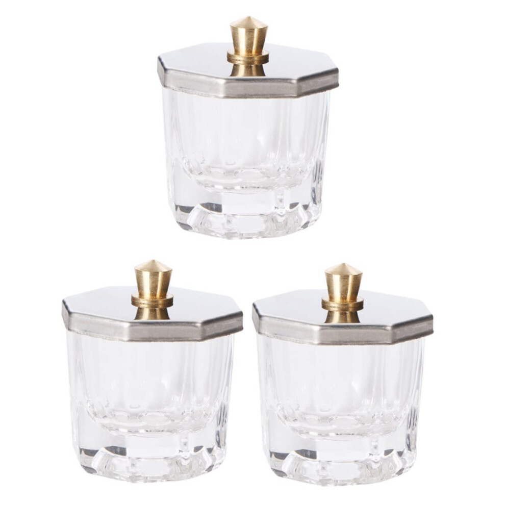 3pcs Glass Nail Soaking Bowl with Lid, Refillable Nail Art Liquid Container for Manicure Salon Use