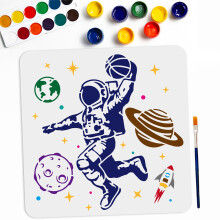 1Bag Astronaut Theme 1Pc PET Hollow Out Drawing Painting Stencils for DIY Scrapbook Photo Album with 1Pc Art Paint Brushes Spaceman