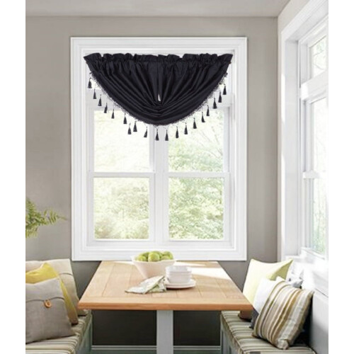 SAMIMPORT-2011 Kids Black Solid Print Rod Pocket Blackout Window Valances, 48” x 38”