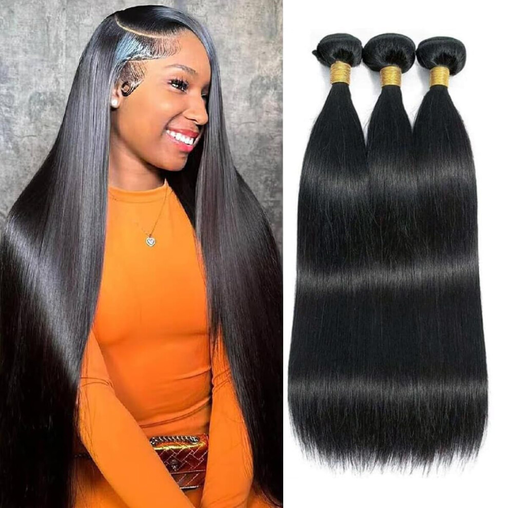 Unisex Black Brazilian Virgin Hair 3 Bundles 12A Unprocessed Human Hair Extensions Natural Straight Weave