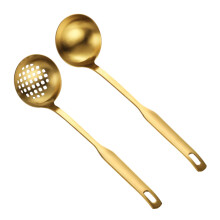 Stainless Steel Soup Ladle and Colander Spoon Set, Long Handle 27cm, Heat Resistant, Easy Clean