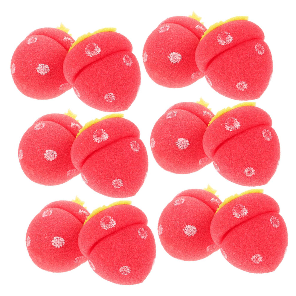 Red 12Pcs Strawberry Sponge Hair Curlers Set For Overnight Comfort And Heatless Natural Curls