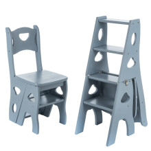 4 Tier Folding Step Ladder Chair 2 in 1 Wooden Stool with Storage Shelf for Home Organization