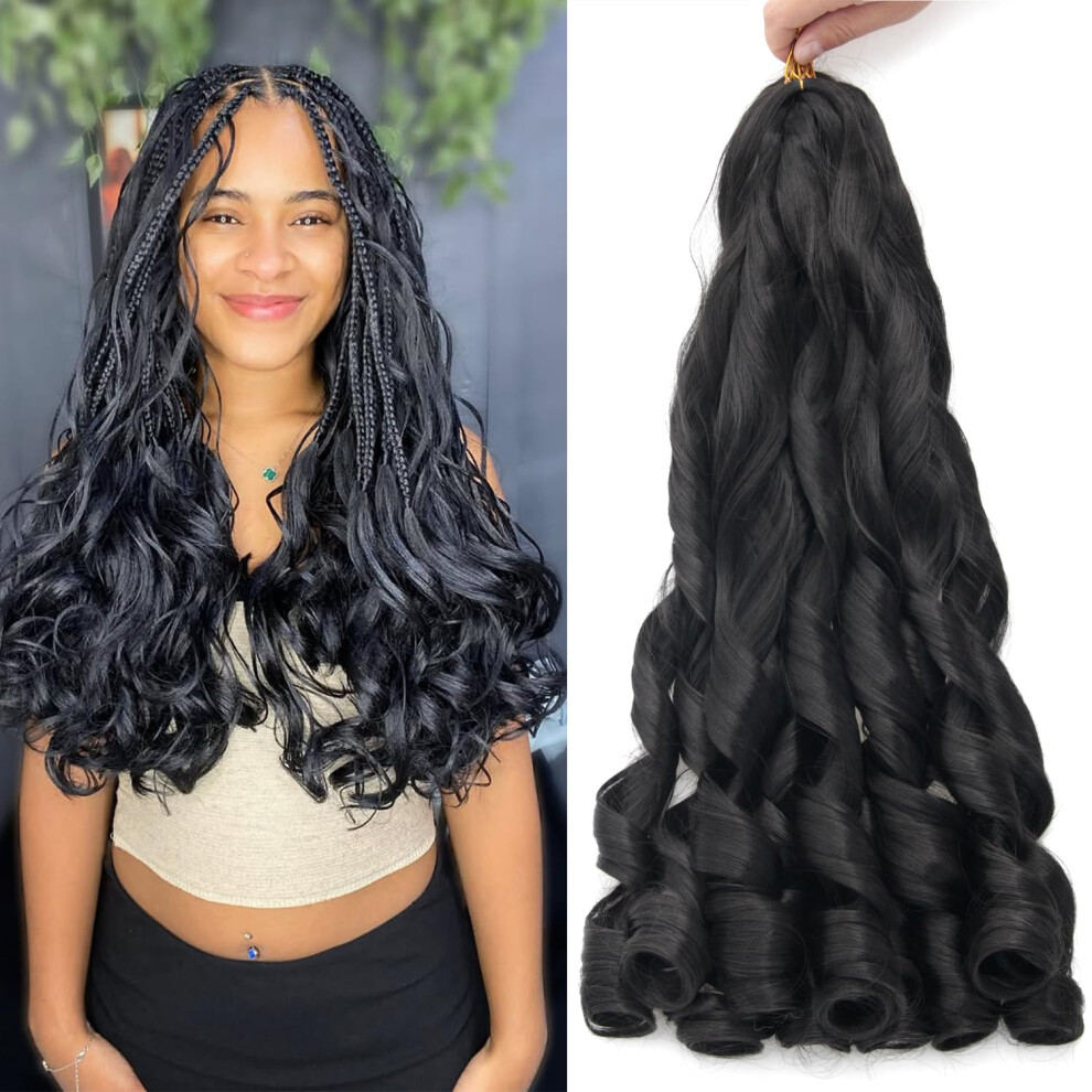 Unisex 24 Inch Prestretched Braiding Hair 1B Ready To Style French Curl Crochet Braids Extensions
