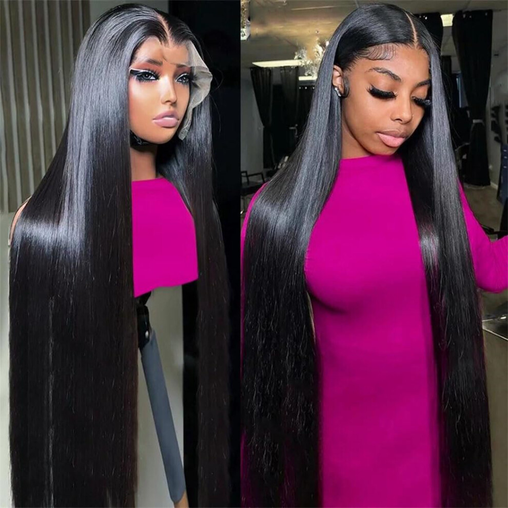 Unisex 28 Inch Brazilian Lace Front Human Hair Wig 250% Density Pre Plucked Natural Hairline