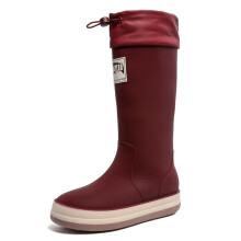Unisex Waterproof Rain Boots with AntiSlip Thick Sole, Cut PVC, Wine Red, Size 9.5