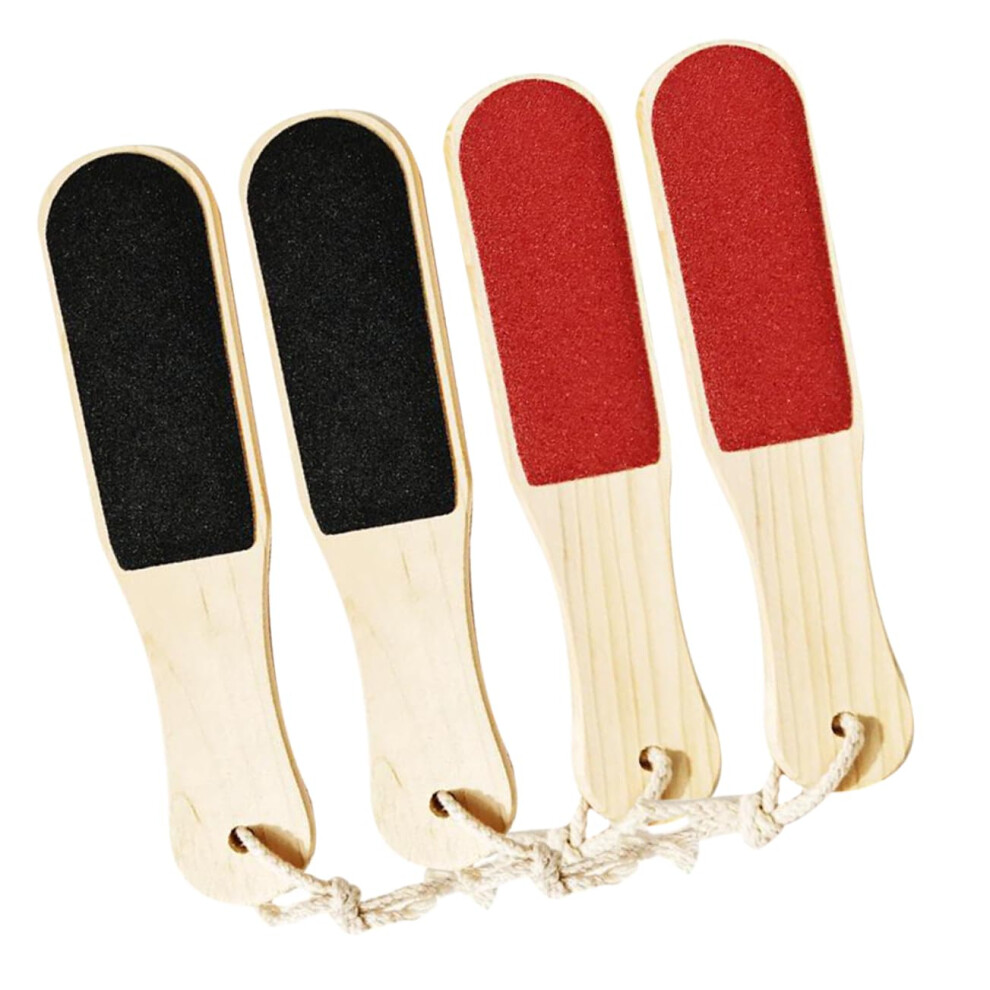 4pcs Double Sided Wooden Foot File for Dead Skin and Callus Removal with Ergonomic Grip