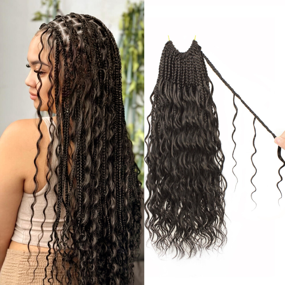 18 Inch Goddess Box Braids Crochet Hair PreLooped Boho Braids with Curly Ends for Black Women