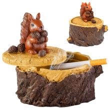 Outdoor Ashtray with Lid, WeatherResistant Resin Garden Ashtray, Decorative Squirrel Design