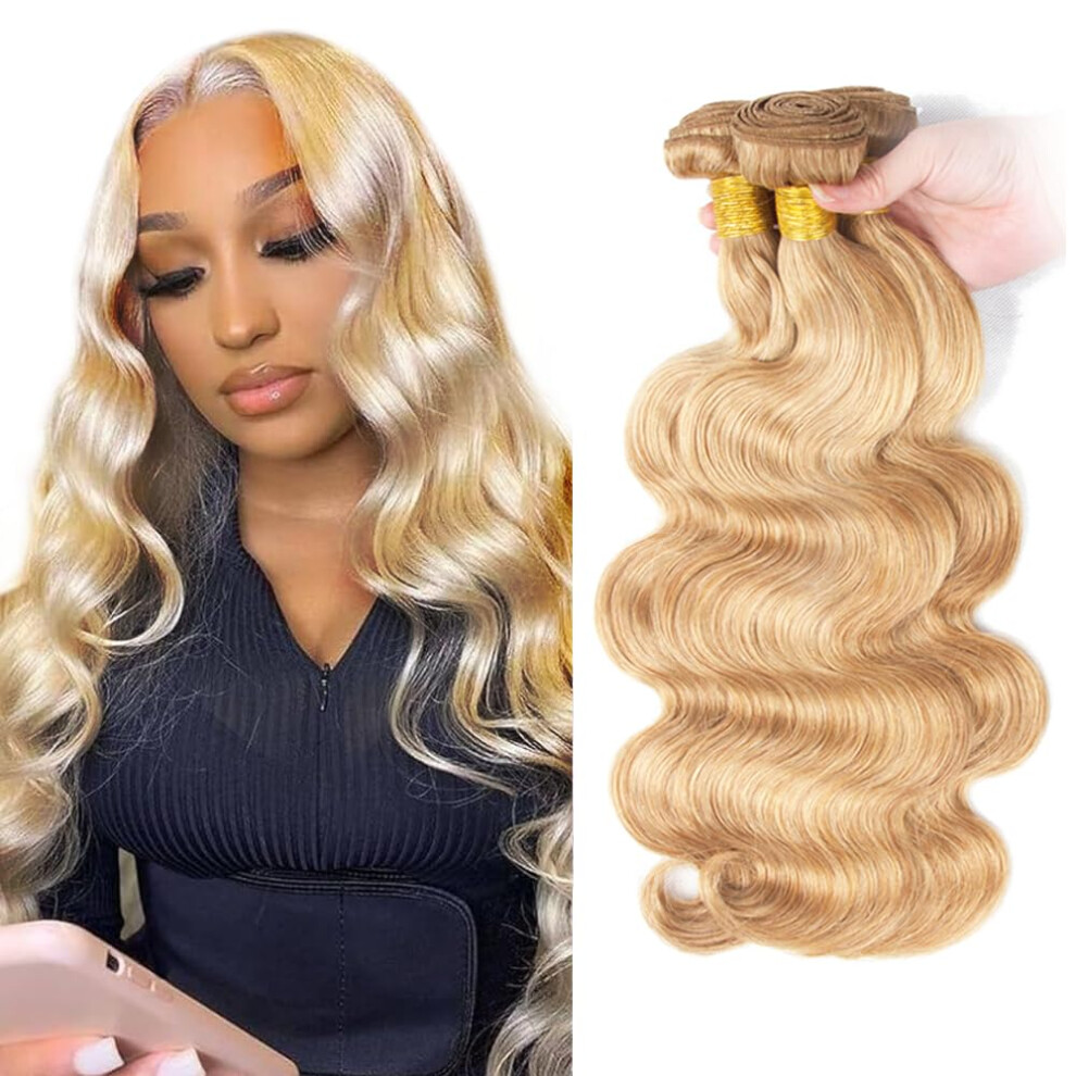 Unisex 613 Blonde Body Wave Human Hair Bundles P27/613 Brazilian Remy Extensions 14 16 18 Inch