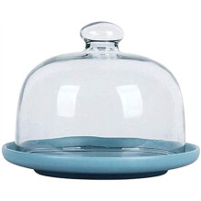 Cake Stand with Clear Glass Dome and Round Ceramic Tray for Desserts Pizza Salad 610 Inch
