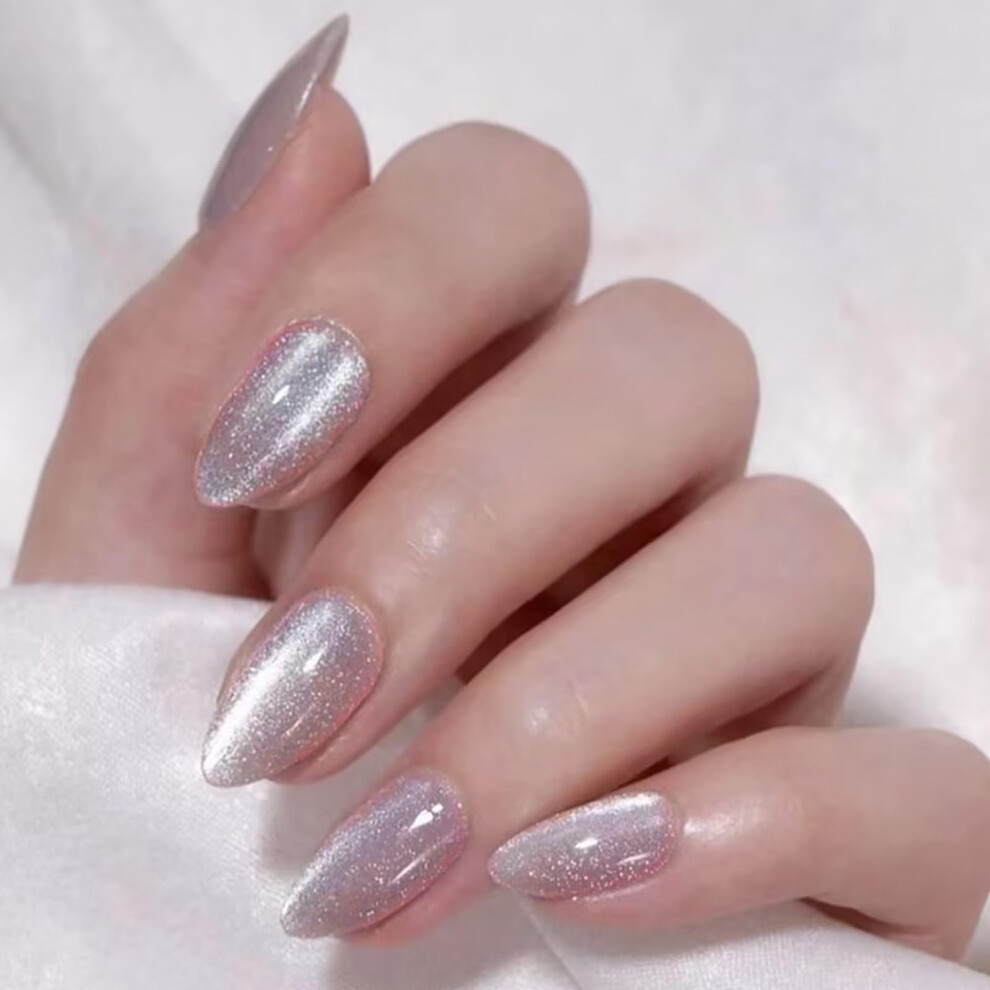 Press On Nails Almond False Nails 30pc Shimmer Cat Eye Design Glossy Finish for Special Occasions
