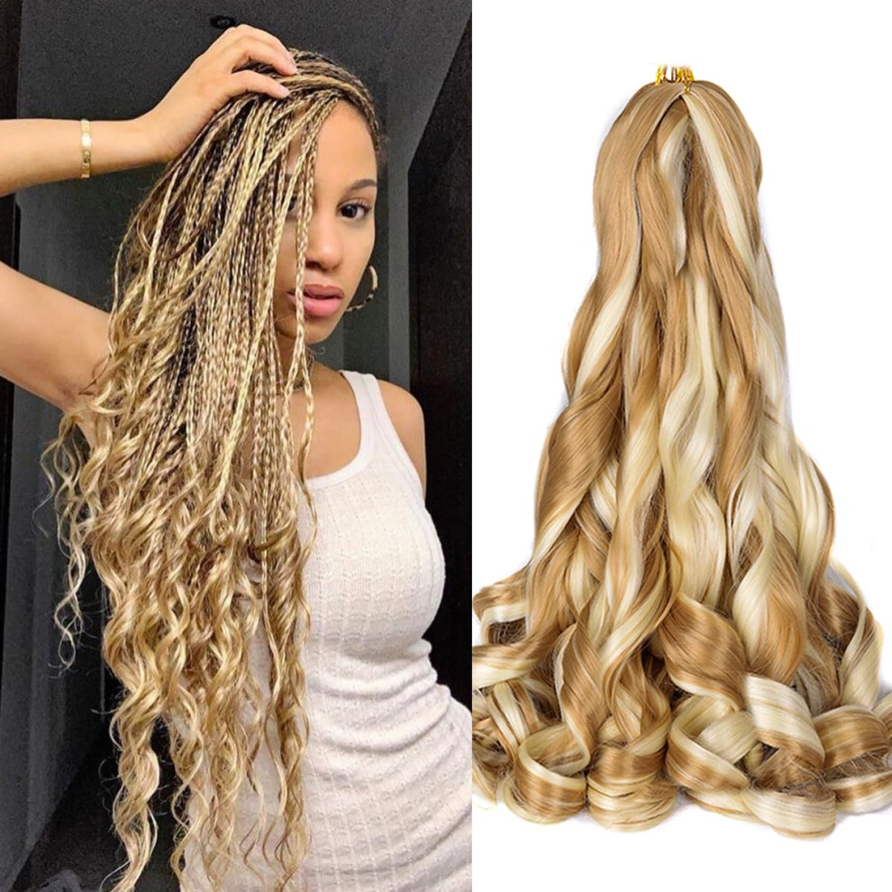 Unisex Black French Curl Braiding Hair 24 Inch P27/613 Pre Stretched Bouncy Crochet Extensions For Women