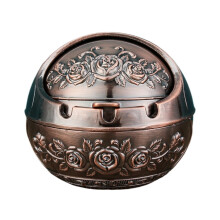 Vintage Brass Ashtray with Embossed Design, Antique Metal Tabletop Decor Gift for Men Red Brass
