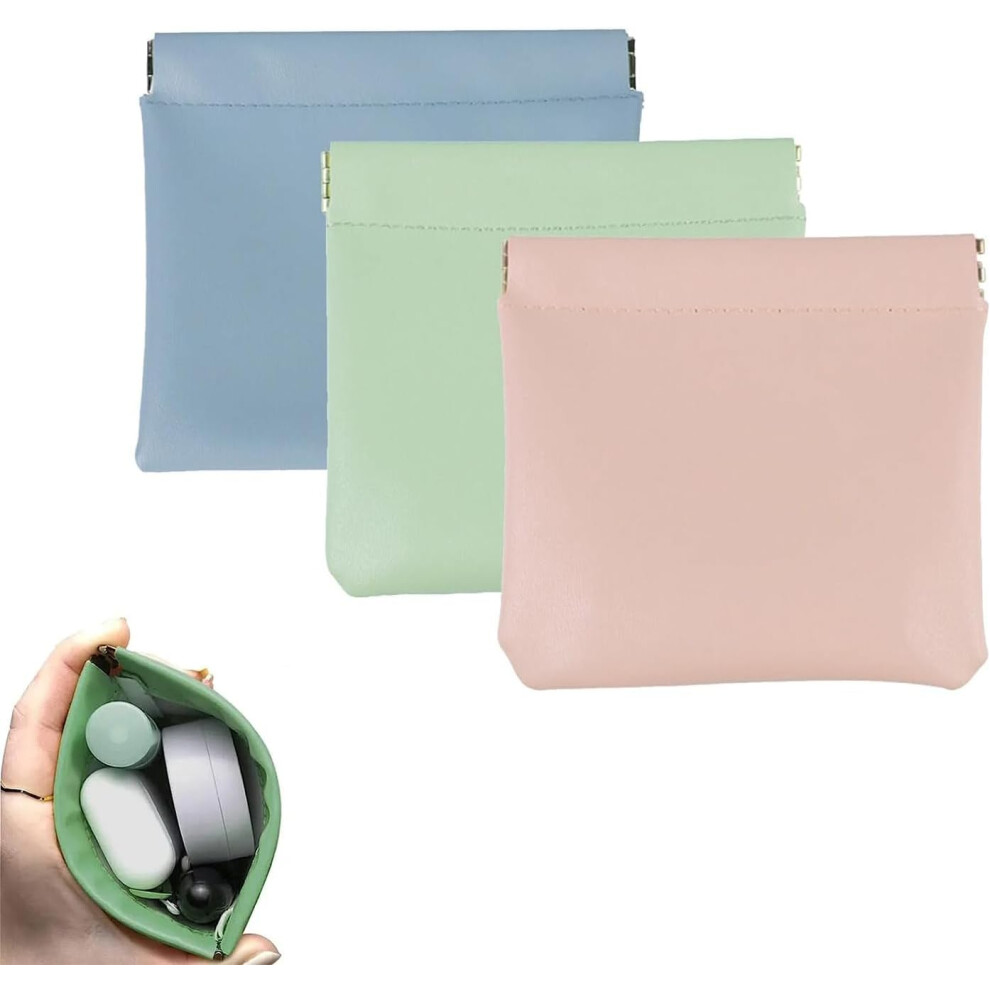 Personalized Snap Closure Leather Organizer Pouch, Pouchic 3PCS-A, Compatible with Lambskin Cosmetic Bag, No Zipper Self-Closing Mini Makeup Pouch