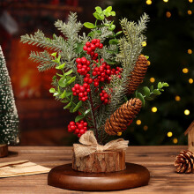 Avtoify 11.8" Tall Mini Christmas Tree with Red Fruit, 9.4" Diameter, Tabletop Decor for Home - Christmas Savings Clearance!