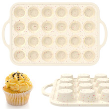 Mini Muffin Pan Silicone Mini Muffin Molds Metal Reinforced Rim Mini Cupcake Pans 24 Cups Nonstick Muffin Tin with Handle for Kitchen Baking