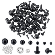 100Pcs Plush Crochet Animal Eyes with Iron Washers, 7 Sizes Black Safety Eyes for Dolls, Stuffed Toys, DIY Crafts Compatible with Craft Projects