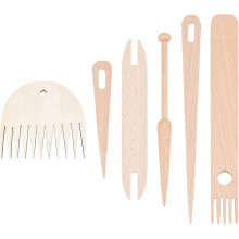 6PCS Wood Hand Loom Stick Set DIY Craft Tools compatible with Tapestry Woven Comb, Needle, Bobbin Shuttle, Crochet & Knitting Accessories