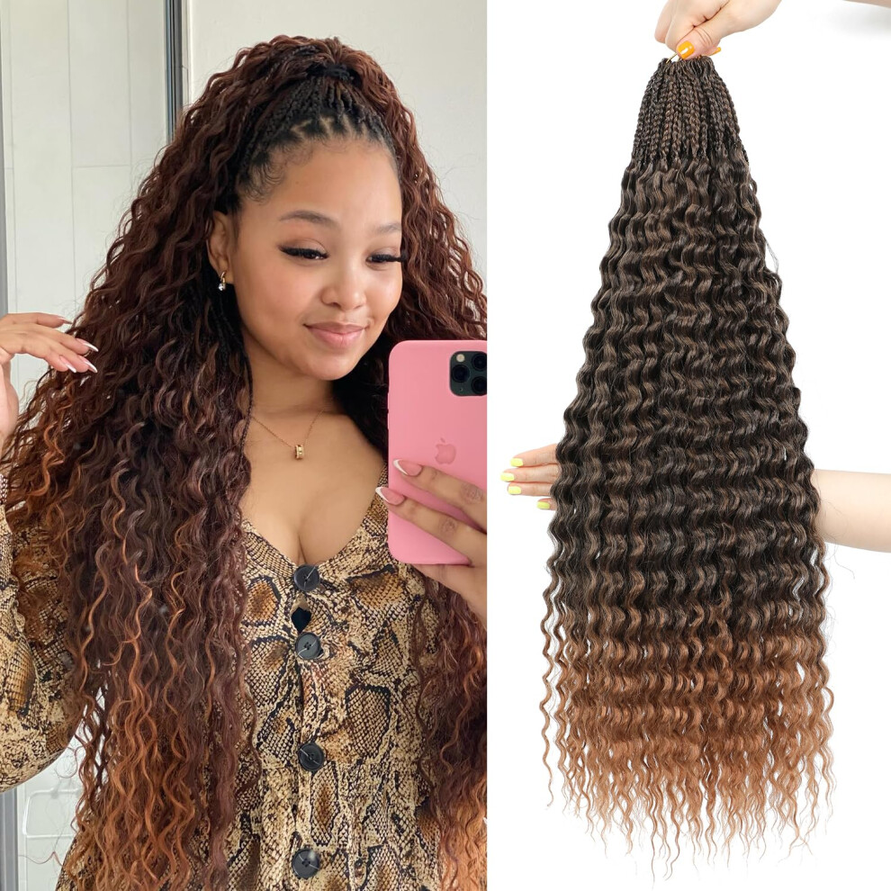 Unisex 24 Inch Deep Wave Crochet Braids Synthetic Hair Extensions T1b/30 Ombre Boho Goddess Style 7 Packs