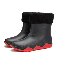 Men's Waterproof Winter Boots with Removable Plush Lining, Anti Slip Outsole, Black and Red 8.5