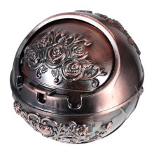 Metal Ashtray with Windproof Lid for Outdoor Patio and Indoor Use, Stylish Dark Red Round Design