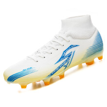 (WHITE, 45) Premium Unisex High-Top Soccer Cleats TF/FG, Breathable Anti-Slip Ultra-Durable Football Shoes, Multiple Colors Available