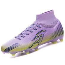 (PURPLE, 35) Premium Unisex High-Top Soccer Cleats TF/FG, Breathable Anti-Slip Ultra-Durable Football Shoes, Multiple Colors Available