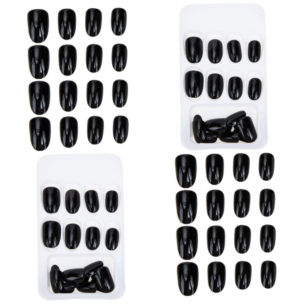 Black Press On Nails Full Cover Set, Reusable False Nail Tips For Women, Diy Salonstyle Manicure