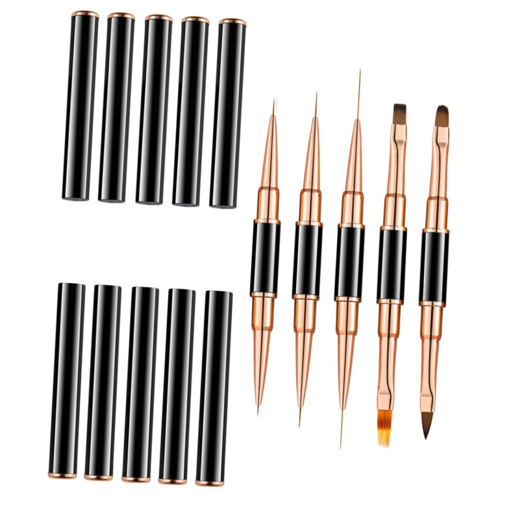 5Pcs Nail Art Brushes Dual Ended Precision Liner Set for Fine Detail DIY Manicure Rose Gold
