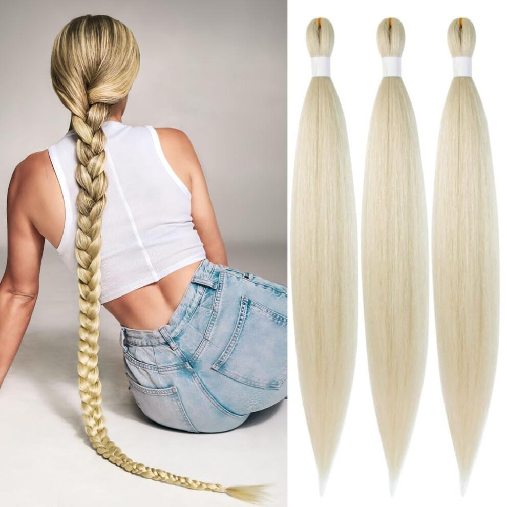 Unisex 48 Inch Blonde 613 Pre Stretched Braiding Hair 3 Packs Natural Yaki Texture Tangle