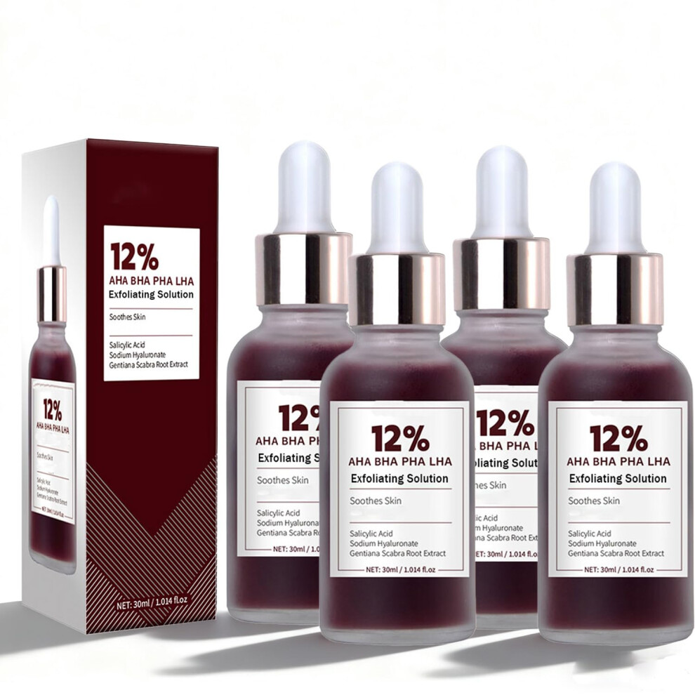 4Pack AHA BHA Exfoliating Serum for Face, Glycolic and Salicylic Acid Peel, Pore Refining Hydration