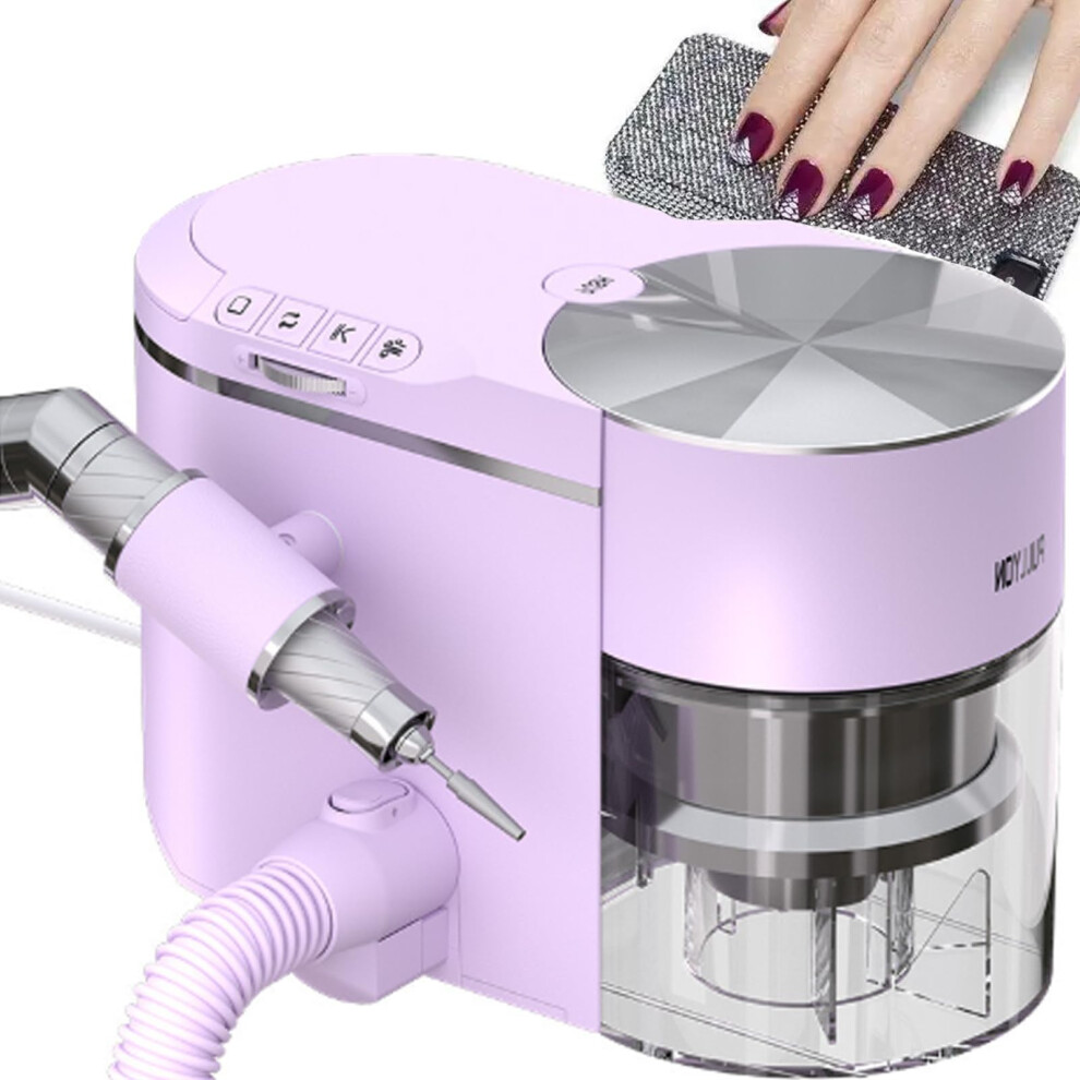 Purple 2 In 1 Professional Nail Dust Collector With 35000Rpm Electric Nail Drill, 200W Suction,