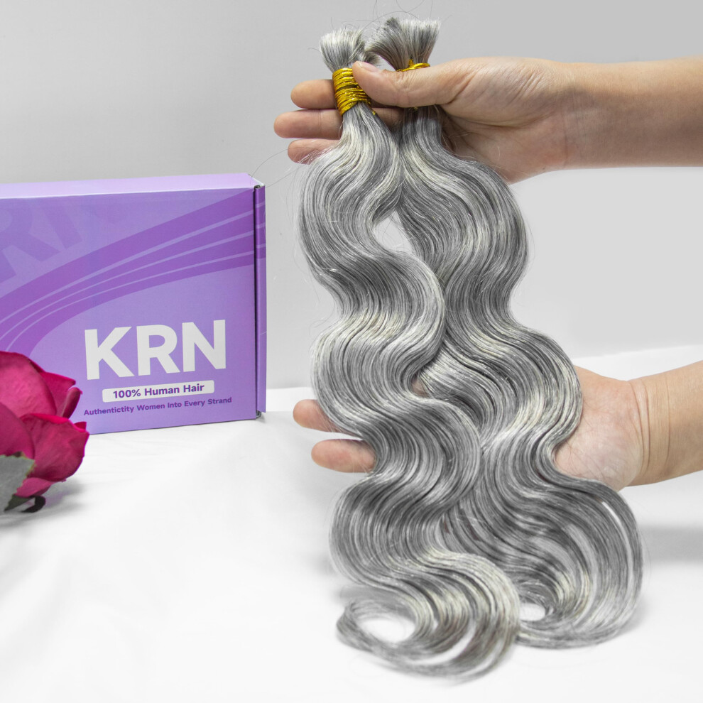 Grey Human Braiding Hair 16 Inch Brazilian Virgin Salt and Pepper Bundles Natural Texture 100g