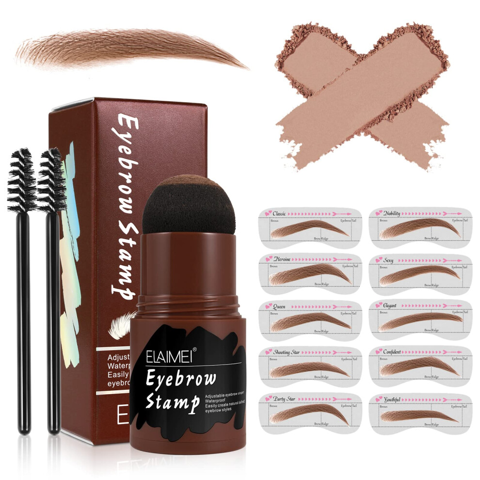Brown Eyebrow Stamp Kit With 10 Reusable Stencils, Waterproof Natural Powder Finish, Medium