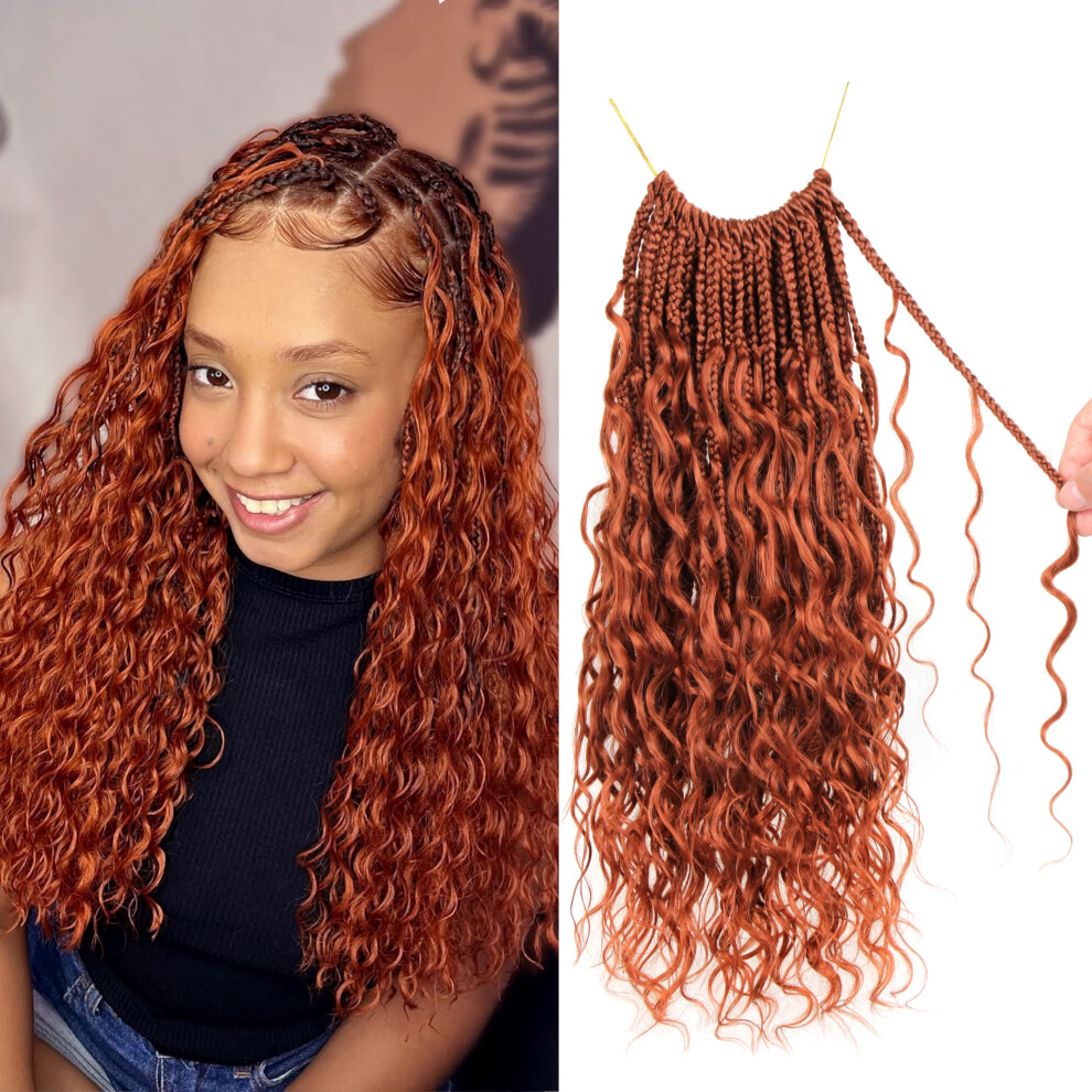 Unisex Black Goddess Box Braids Crochet Hair 14 Inch Prelooped Bohemian Braids With Curly Ends For Women