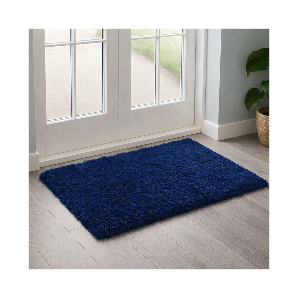 Aspire Homeware (60X110cm (2Ft X 3.7Ft)) Shaggy Rug Navy - Super Soft 450Gsm Thick Pile Rug Blue