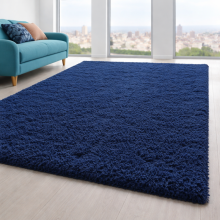 (140x200cm Large Area Rug) Navy Blue Shaggy Rug - Thick Pile Faux Fur Shaggy Rug