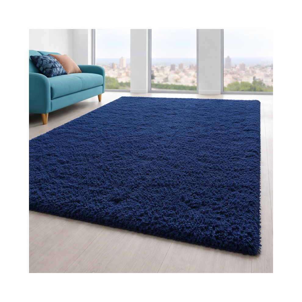 Oxford Homeware (140X200cm Large Area Rug) Navy Shaggy Rug - Thick Pile Faux Fur Shaggy Rug Blue