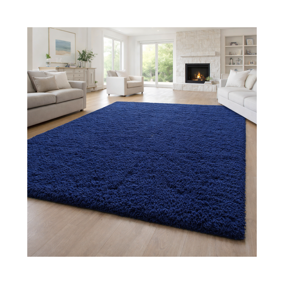 Oxford Homeware (160X230cm Extra Large Area Rug) Navy Shaggy Rug - Thick Pile Faux Fur Shaggy Rug Blue