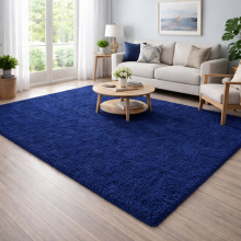 (200x290cm Oversized Area Rug) Navy Blue Shaggy Rug - Thick Pile Faux Fur Shaggy Rug