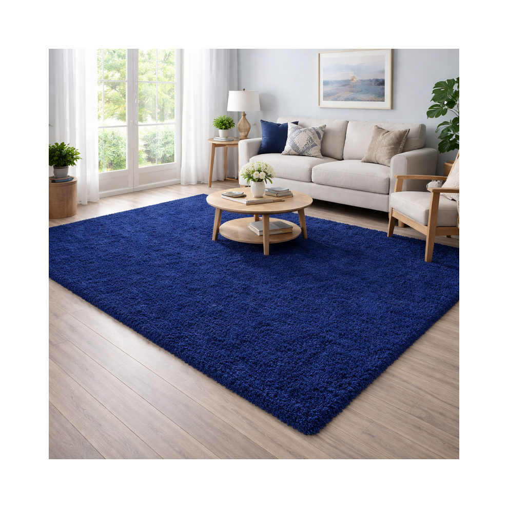 Oxford Homeware (200X290cm Oversized Area Rug) Navy Shaggy Rug - Thick Pile Faux Fur Shaggy Rug Blue