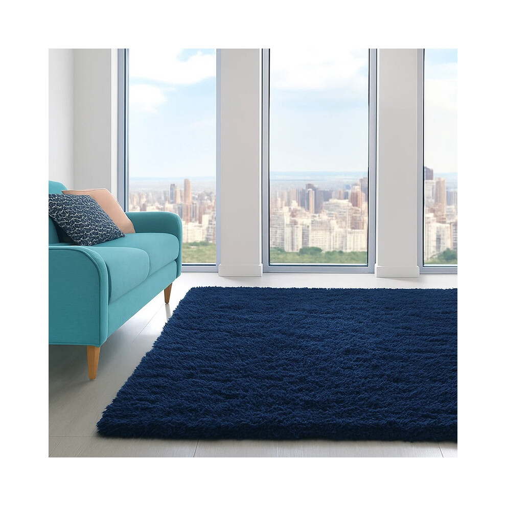 Oxford Homeware (120X170cm Medium Area Rug) Navy Shaggy Rug - Thick Pile Faux Fur Shaggy Rug Blue