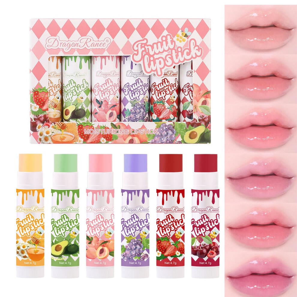 Peach Tinted Lip Balm Set With Deep Hydration, Six Fruit Flavors, Natural Tint For Dry Lips