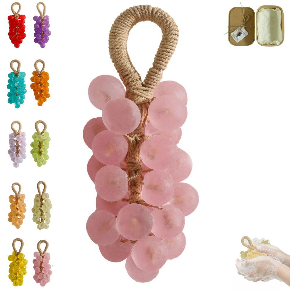 Grape Soap on a Rope Handmade Decorative Grape Cluster Scent Gentle Cleansing Bathroom Hanging