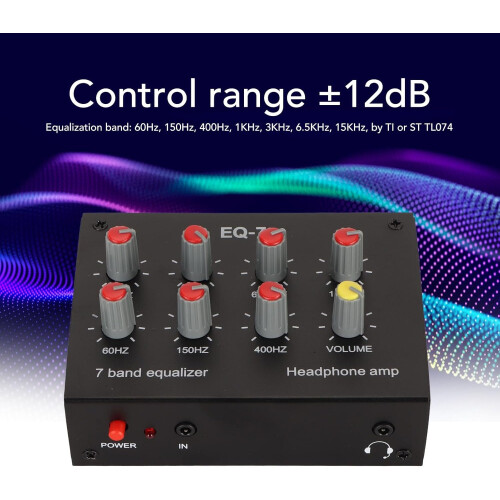 7 Band Car Audio Equalizer with Headphone Amplifier, 3.5mm Input Output, Dual Channel EQ US Plug 1