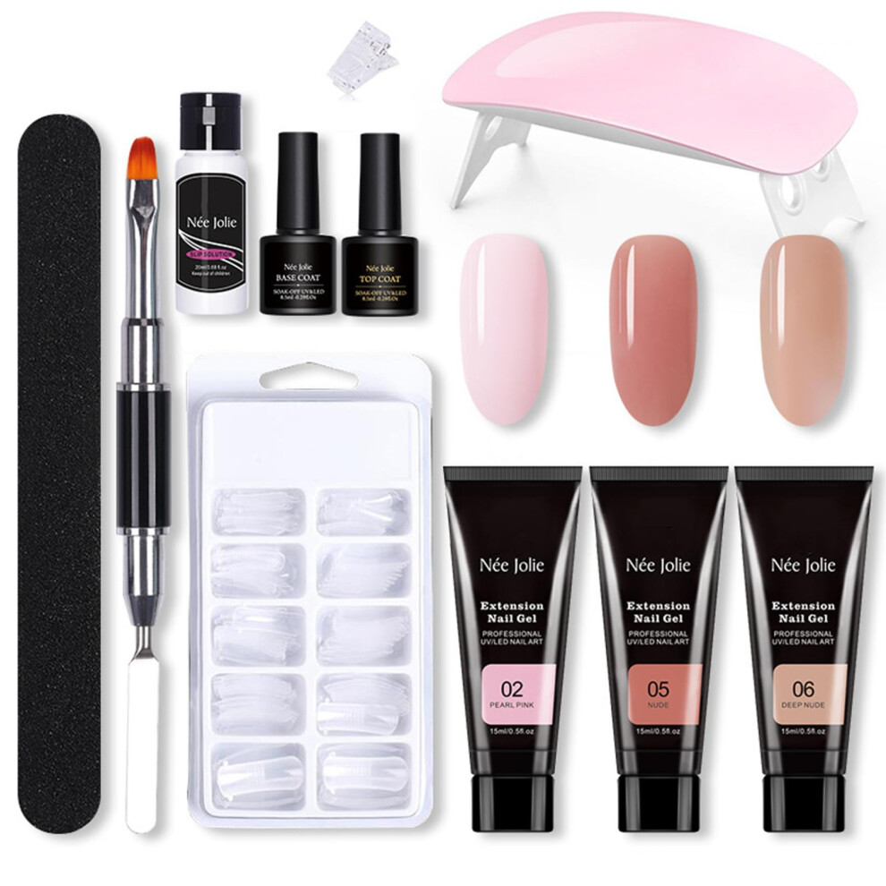 Nail Extension Kit with Lamp 11PCS Clear Builder Gel Set AllInOne LongLasting Nail Starter