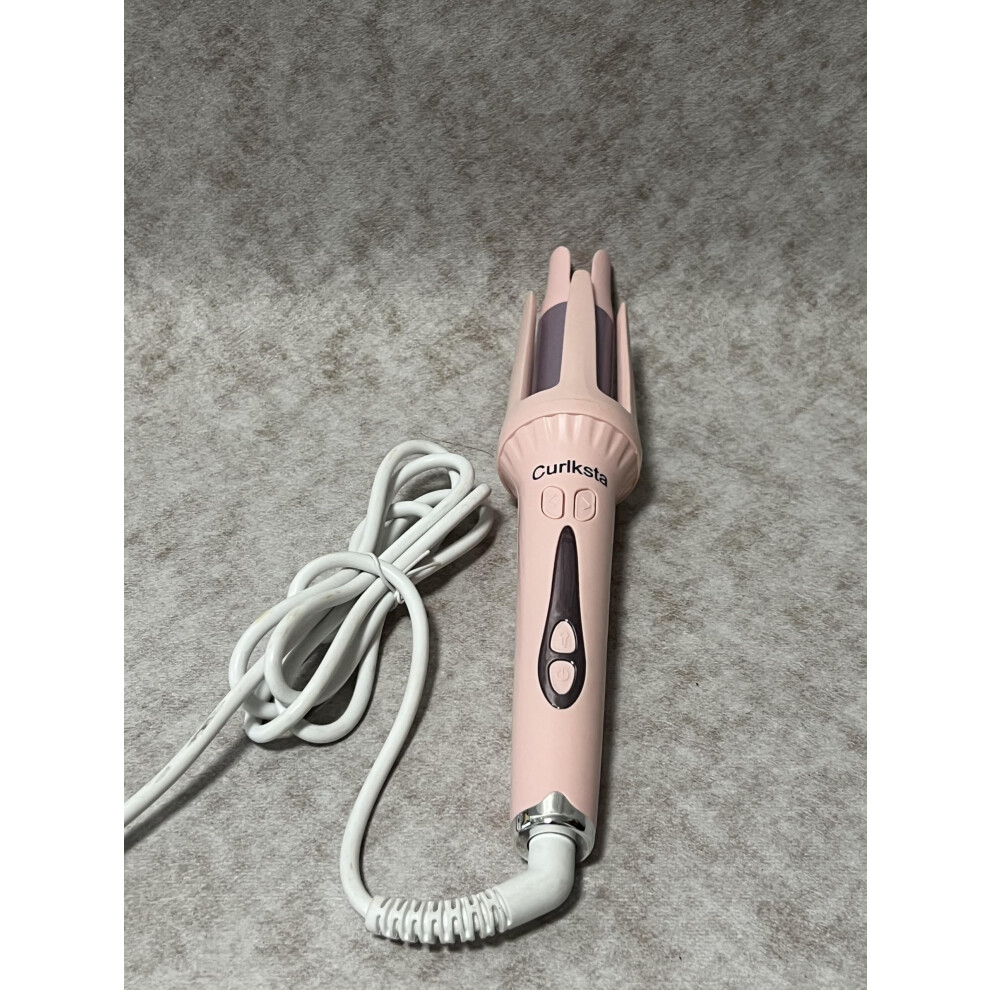 Pink Automatic Hair Curling Iron With Rotating Antitangle Barrel, 4 Heat Settings, Wand